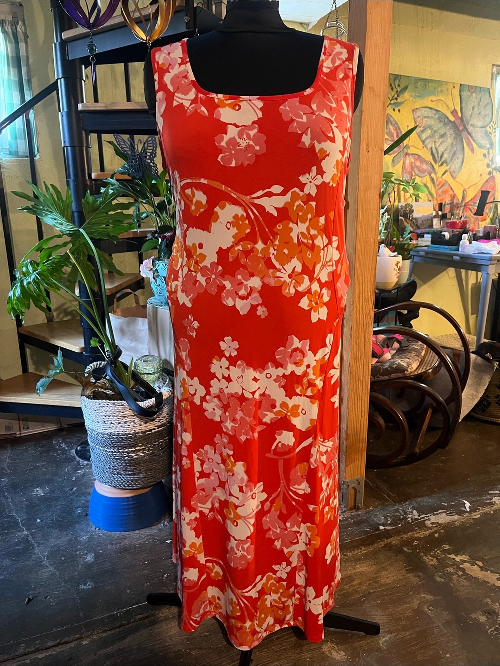 Susan Graver Red Floral Tropical Midi Dress
